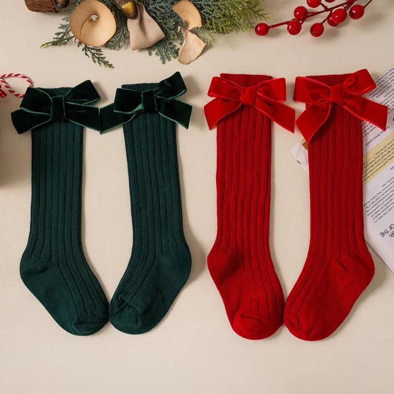 Christmas Bowknot Knee-High Baby Socks