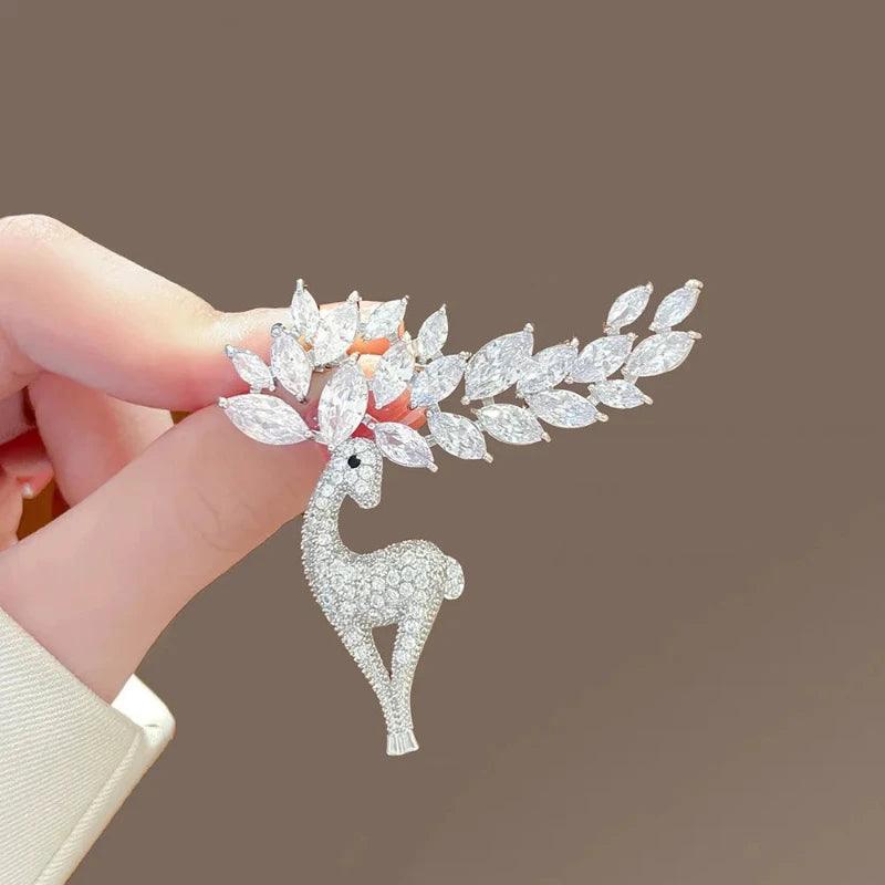 Rhinestone Sika Deer Brooch