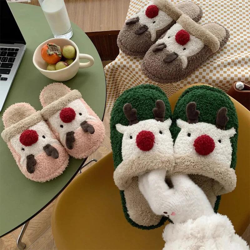 Christmas Elk Plush Slippers