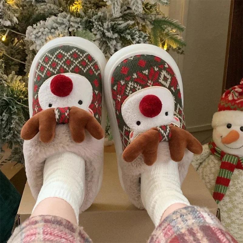 Cute Cartoon Deer Christmas Slippers for Women