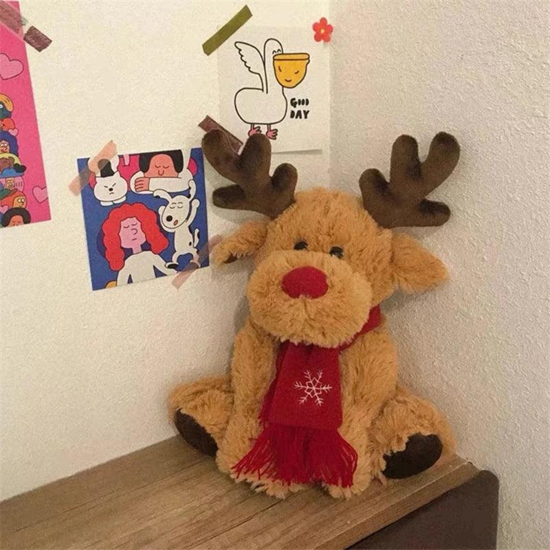 28cm Christmas Reindeer Plush Toy with Scarf