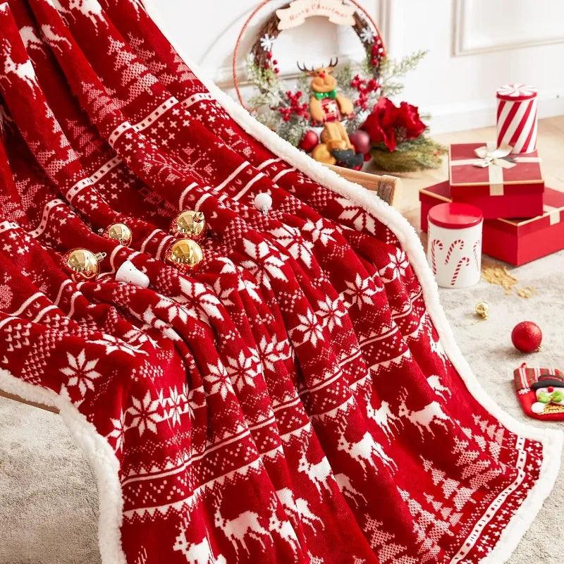 Touchat Red Sherpa Christmas Throw Blanket