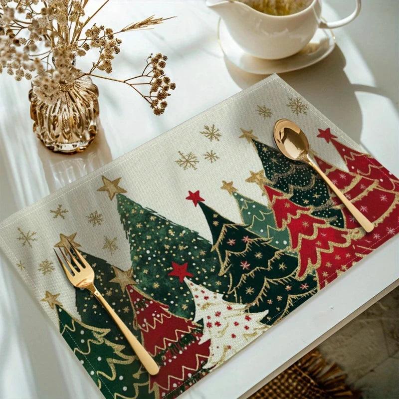 4PCS Christmas Tree & Snowflake Placemats