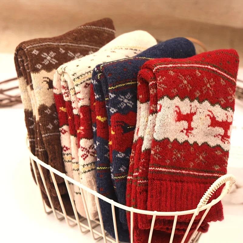 5 Pairs Christmas Elk Print Warm Socks